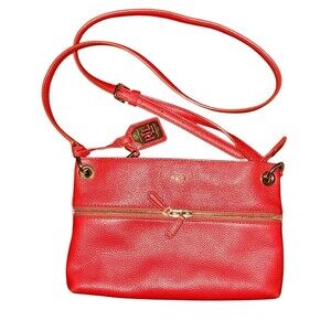 Ralph Lauren RLL Newbury RED Double Zip Front Crossbody Shoulder Medallion Bag